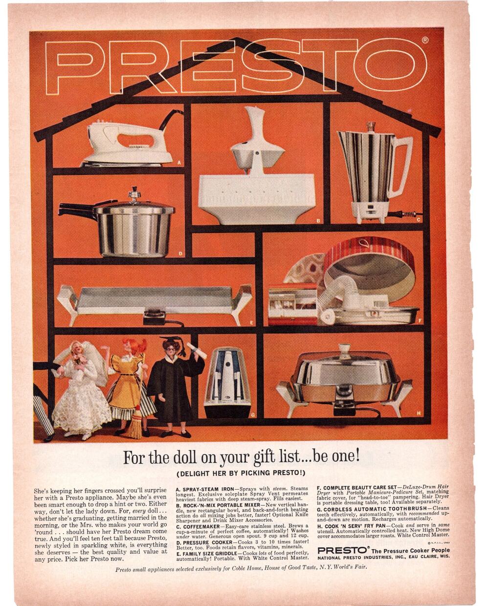 Presto Appliance / Borden Starlac Instant Milk Advertisement 1960s Vintage